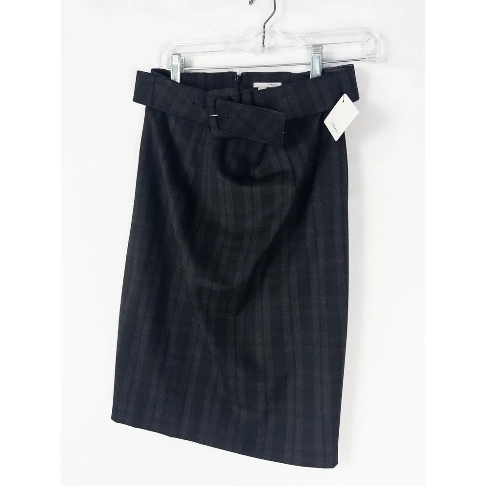 NWT Halogen Skirt Womens 6 Pencil Black Knit Belt Plaid Career‎ Office
